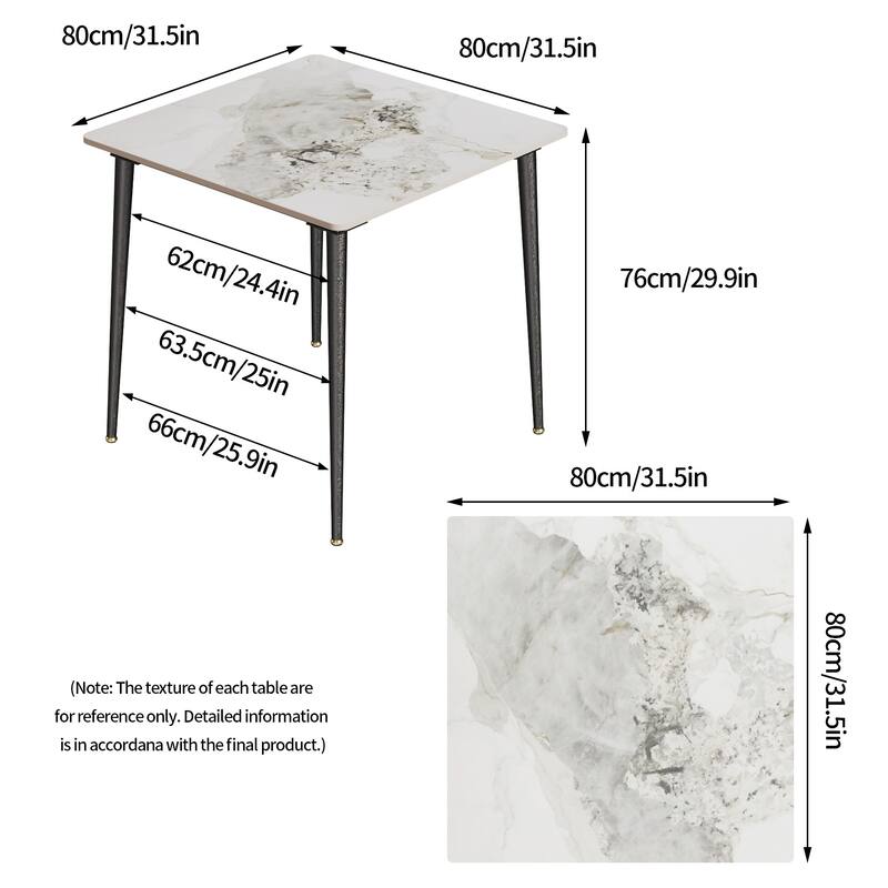 Sintered Stone Tabletop Iron Tube Legs Kitchen Dining Table - 31.5"