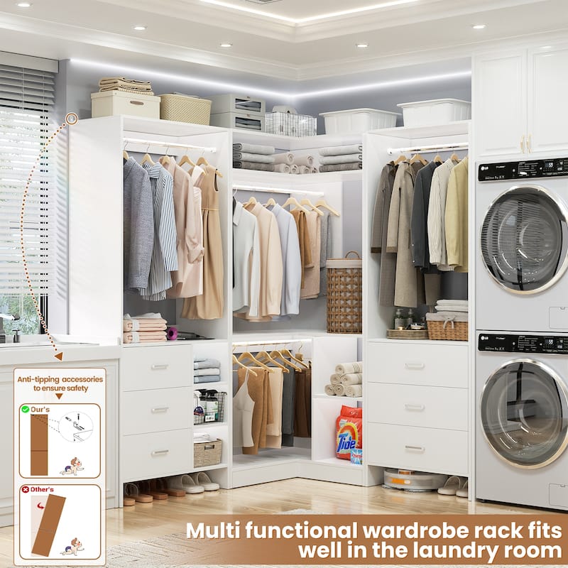 Cimly Set of 3 Freestanding Corner Closet System, Space-saving Closet Organizer for Walk-in/ Reach-in Closet