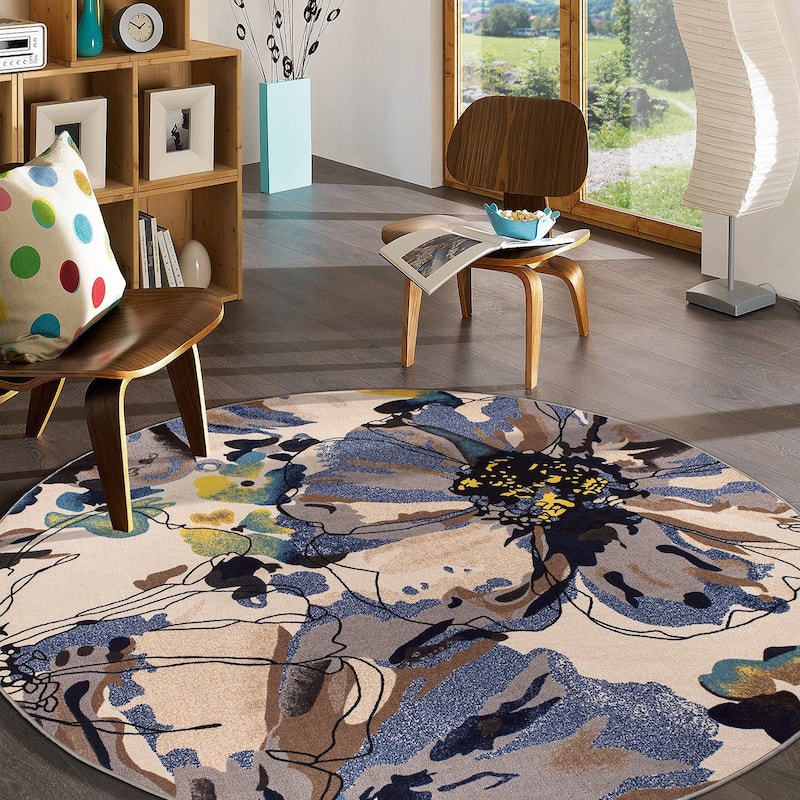 World Rug Gallery Modern Bright Flowers Non-Slip Area Rug Multi