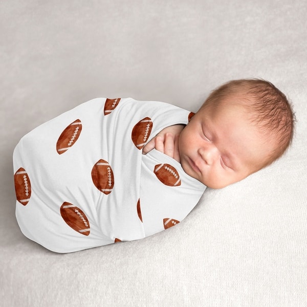 slide 2 of 6, Sweet Jojo Designs Brown and White Football Boy Baby Swaddle Receiving Blanket for Sports Theme Watercolor Vintage Collection