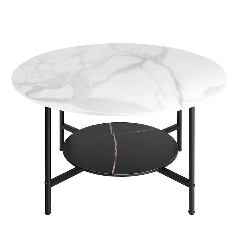Round Coffee Table Marble Modern Accent Table - 31.5x31.5x18.7in