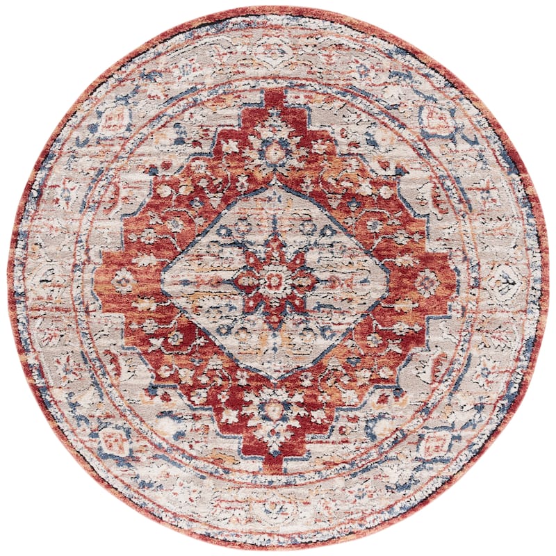 SAFAVIEH Luna Marita Traditional Rug - 6'7" Round - Beige/Rust Blue