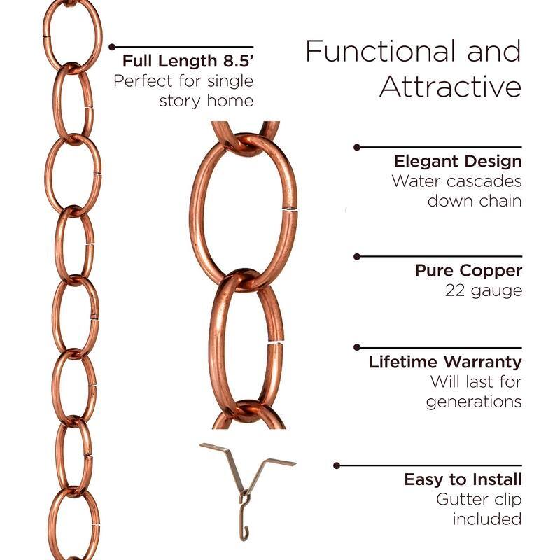 Small Single Link Rain Chain Polished Copper by Good Directions