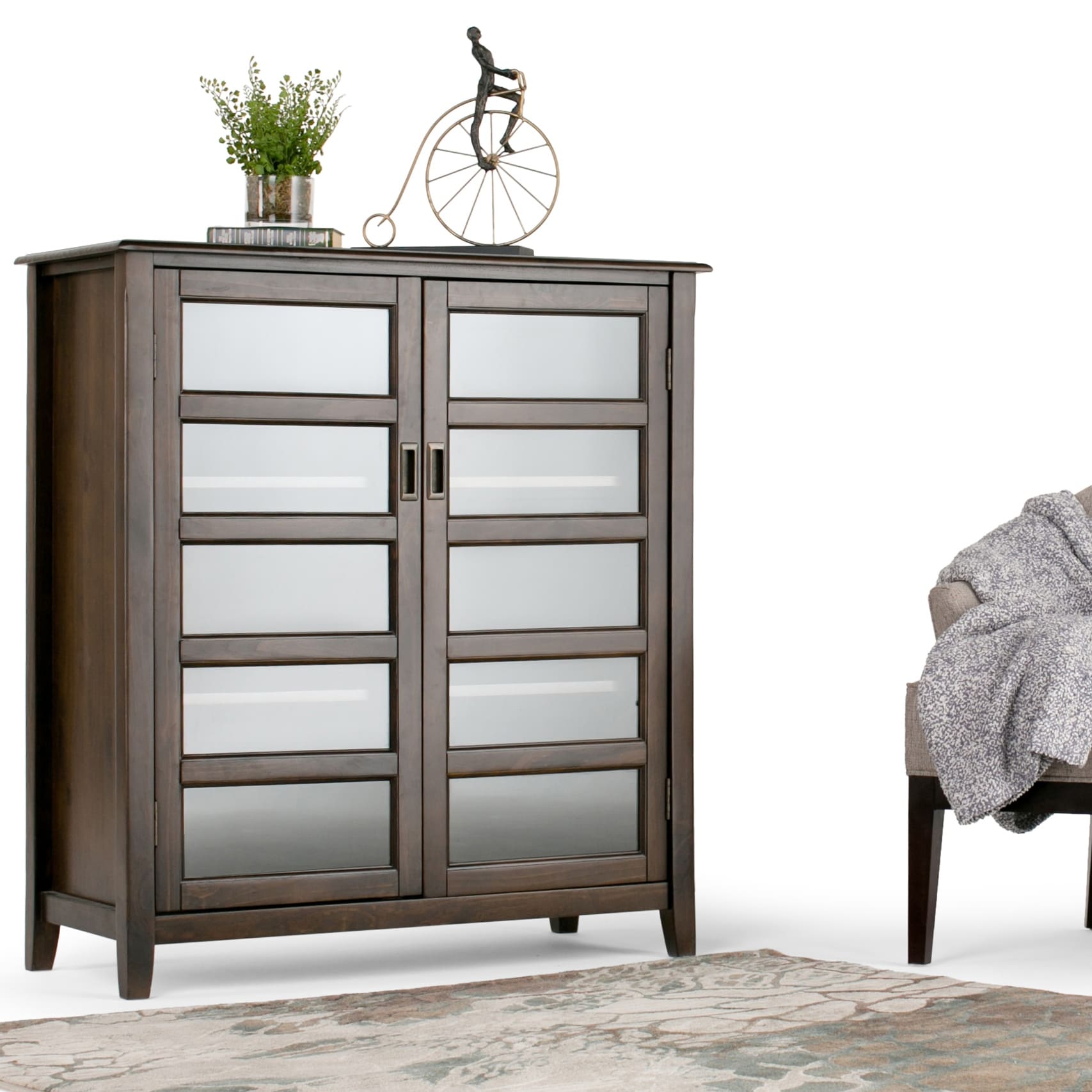 WYNDENHALL Portland SOLID WOOD 40 inch Wide Transitional Medium Storage Cabinet in Mahogany Brown - 40"w x 16.9"d x 44"h