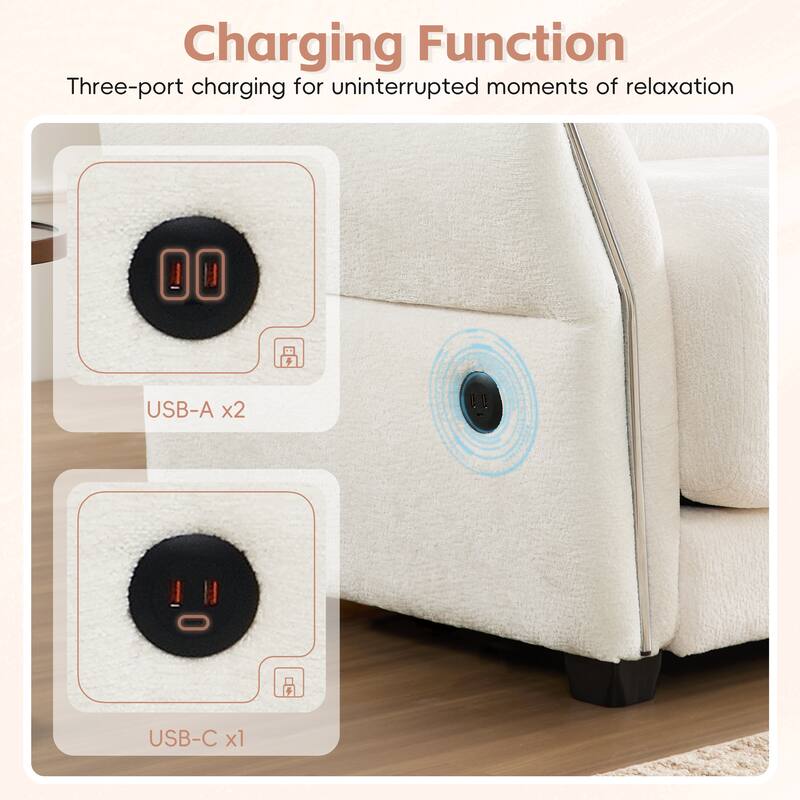 142" Chenille U-Shaped 6-Seater Sectional Sofa with USB/Type-C Charging, Petal Armrests and Free-Move Ottoman