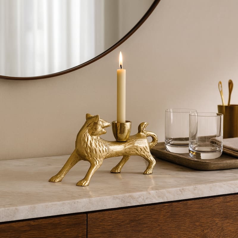 Aluminum Faux Fox-Shaped Taper Candle Holder - Gold, 8 in. - 8.0" - Gold/ Metallic - 8.0"
