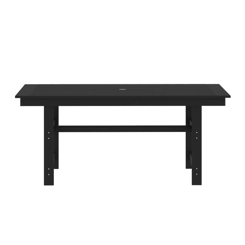 70.9" Outdoor Dining Table with Umbrella Hole, HDPE All Weather Patio Table Waterproof UV Resistant Rectangular Dining Table