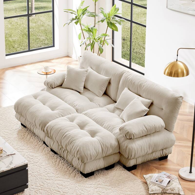 Rossetta Exquisite Stylish Design Chenille Cloud Look Couch Sectional Wide Arm Sofa with 2 Convertible Ottomans, and Pillows
