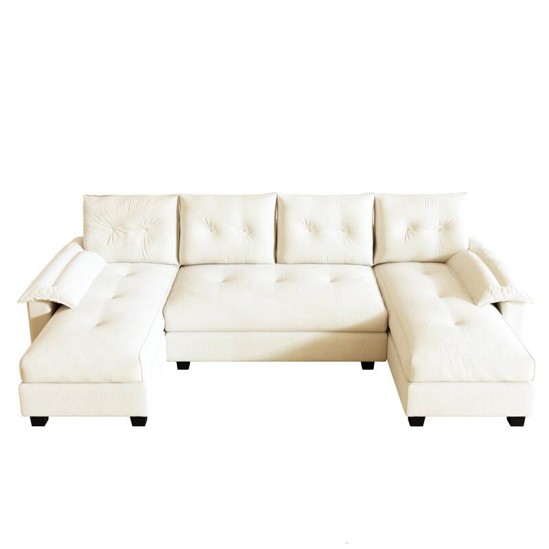 104.7" U-Shaped Sleeper Sofa, Convertible Sectional Couch with Pull-Out Bed, Removable Armrests, USB Ports & Chaise Lounge