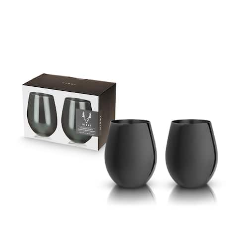 Gunmetal Stemless Wine Glasses by Viski - Black - 4.5" x 3.5"