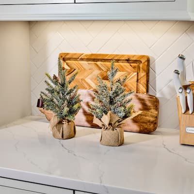 12" Faux Snow Frost Pine Tree In Burlap