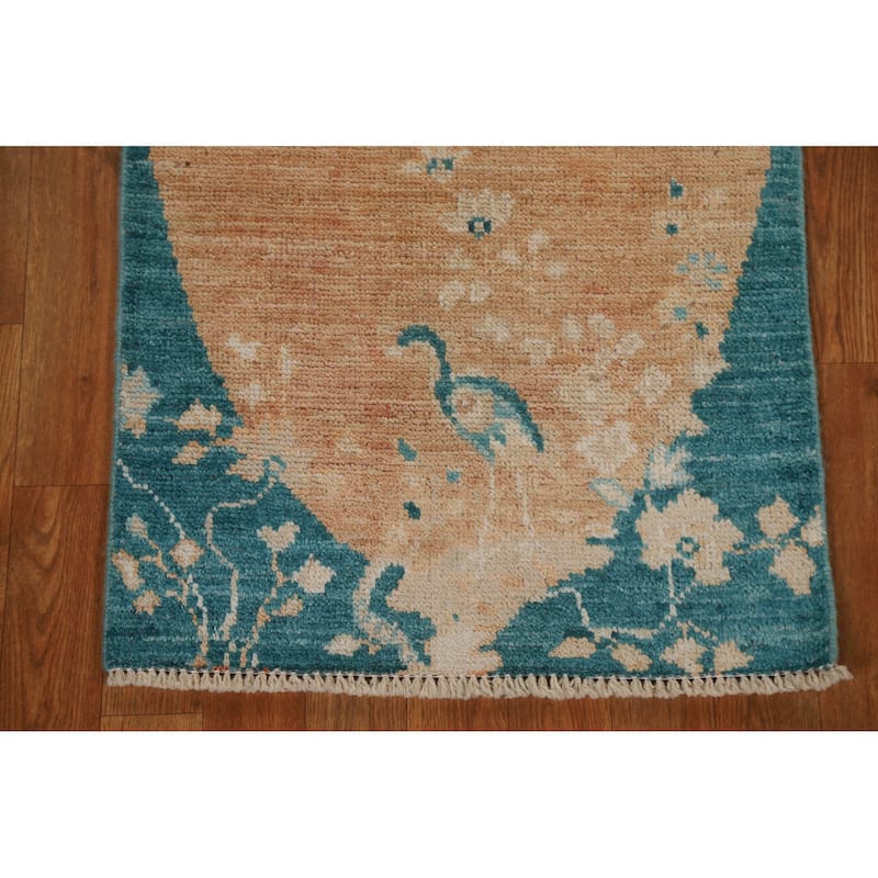 Vegetable Dye Animal Pictorial Art Deco Oriental Wool Rug Hand-knotted - 1'11" x 4'0"