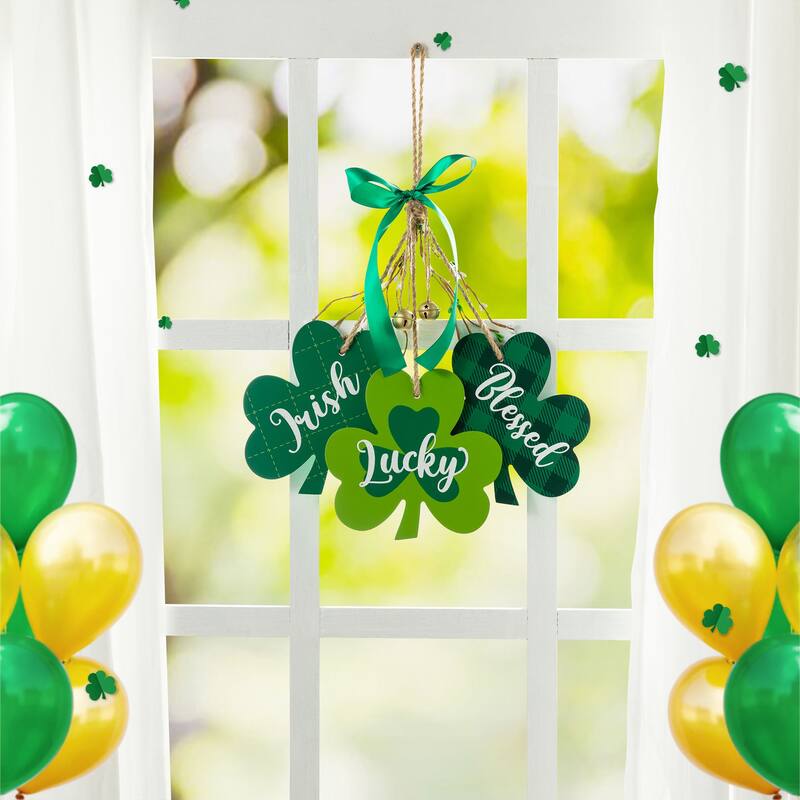 Glitzhome St. Patrick's Wooden Shamrock Doorknob Hanging Decor