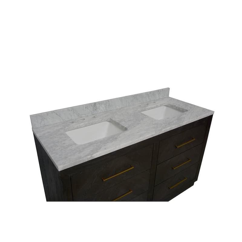 KitchenBathCollection Avery 60" Double Bathroom Vanity with Carrara Marble Top
