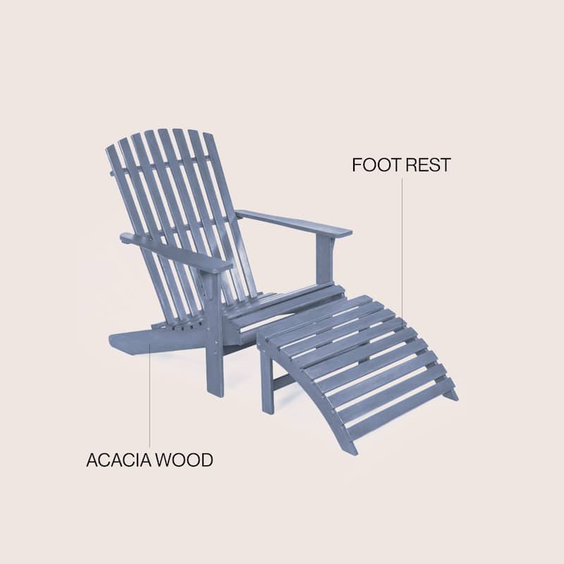 Shoreham 2-Piece Traditional Rustic Acacia Wood Adirondack Chair with Detachable Ottoman, by JONATHAN Y
