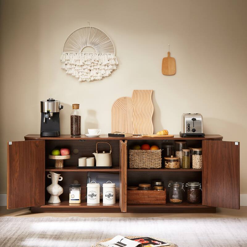 Sideboard Storage Cabinet TV Stand with wave pattern Buffet Cabinet Wooden Vertical Striped Cabinet