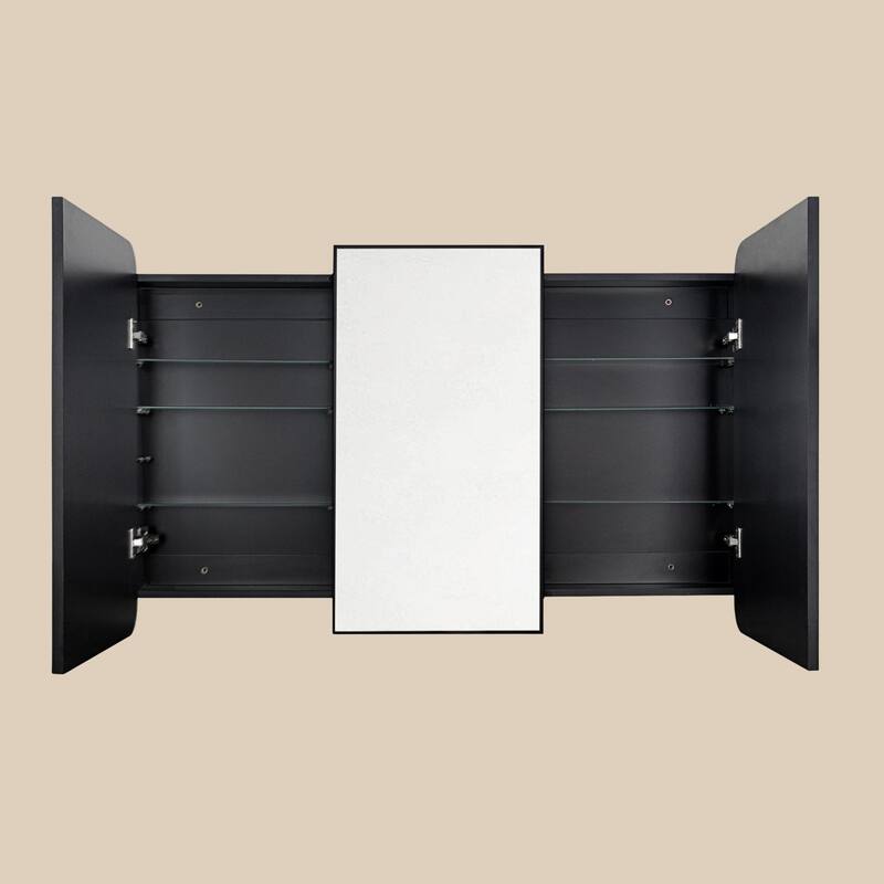 TEHOME Triple Door Bathroom Medicine Cabinet with Mirror, Soft Close, Adjustable Glass Shelves, Fully Assembled