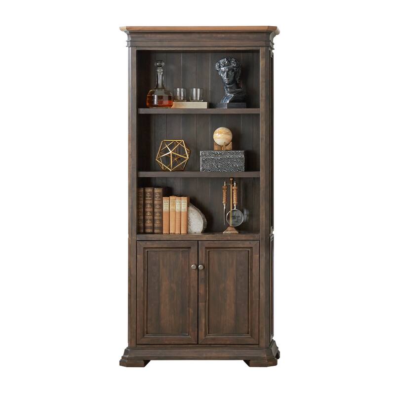 Executive Bookcase With Doors, Fully Assembled, Brown - 36"W x 78"H x 14"D