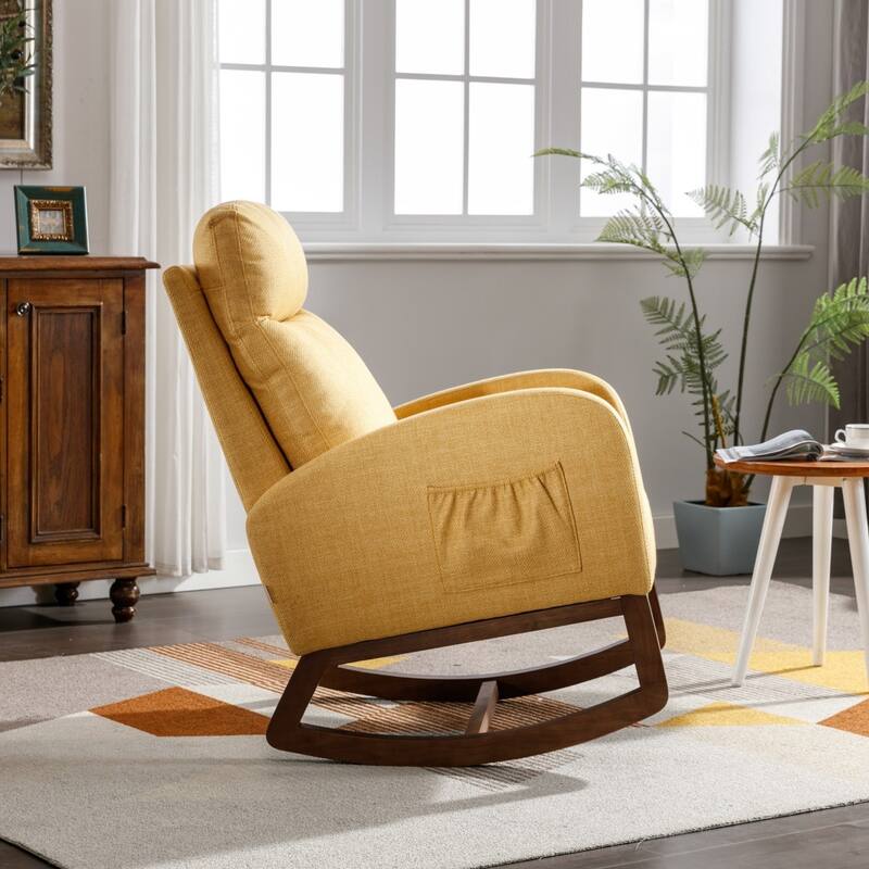 Modern Linen Upholstered Rocking Chair, Living Room Lounge Arm Chair