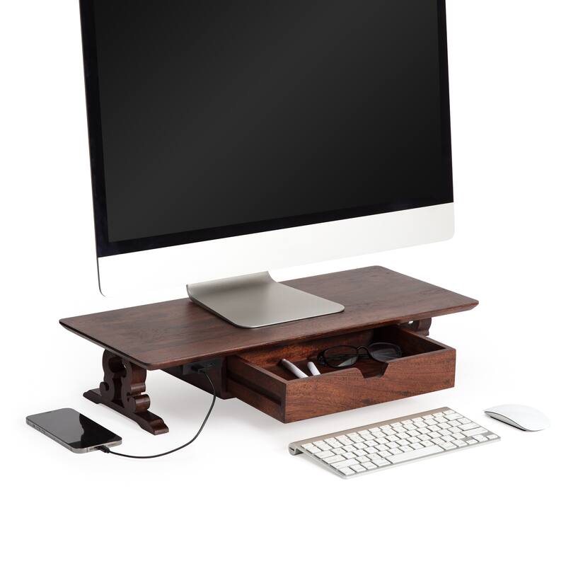 Jani Wood Monitor Stand Riser Desk - Ergonomic Design Stand, Desktop Organizer Table for Home, Office Workspace, Gaming Desk - Tan