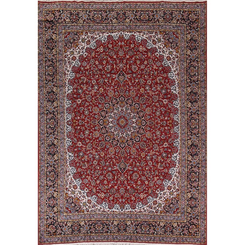 Traditional Red Kashan Turkish Area Rug Oriental Machine Made Carpet - 9'8" x 12'5"