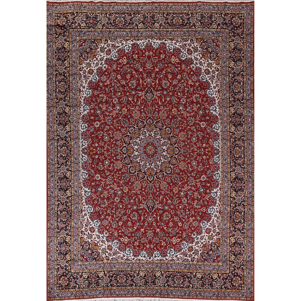 Traditional Red Kashan Turkish Area Rug Oriental Machine Made Carpet - 9'8" x 12'5"
