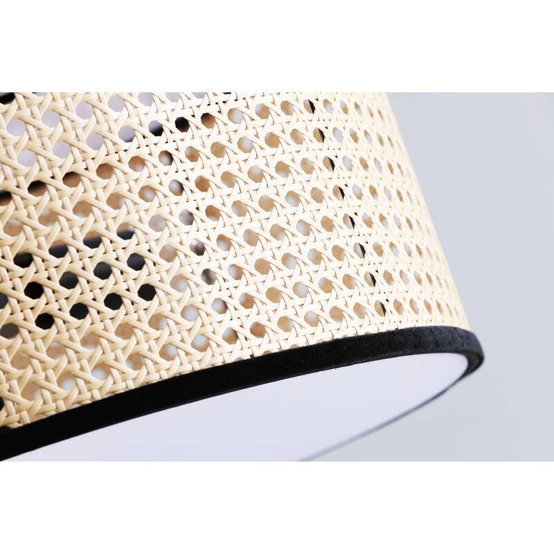 VidaLite Modern Bohemian 3 Light Flush Mount Fixture With PVC Rattan Shade and Velvet Stiched Rim