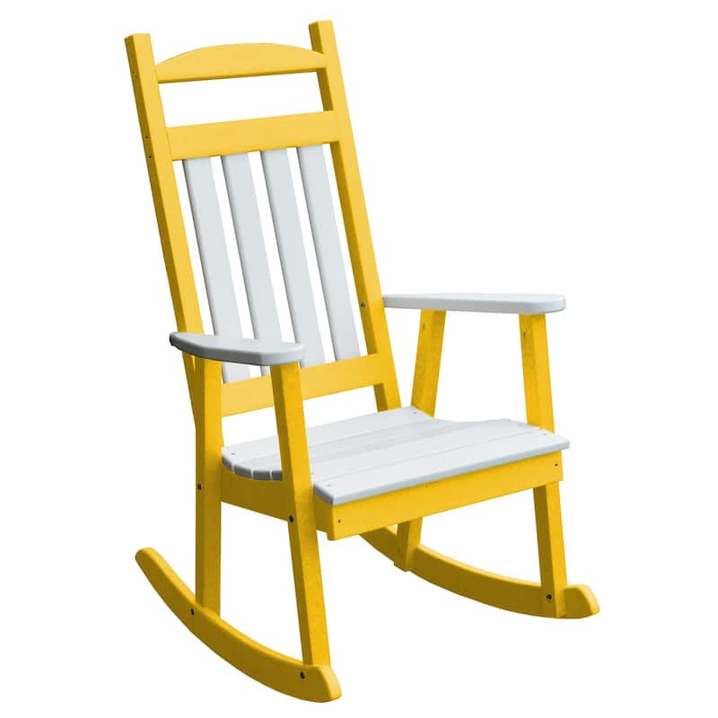 Poly Classic Porch Rocker - Lemon Yellow with White Accents