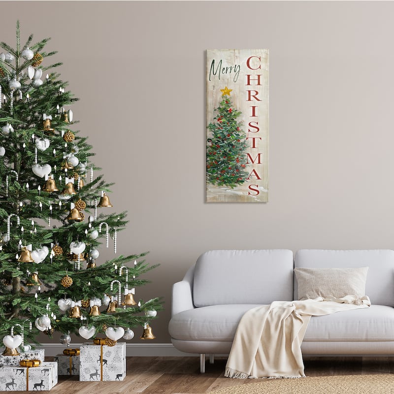 Stupell Merry Christmas Greeting Festive Rustic Holiday Tree Canvas Wall Art - Green