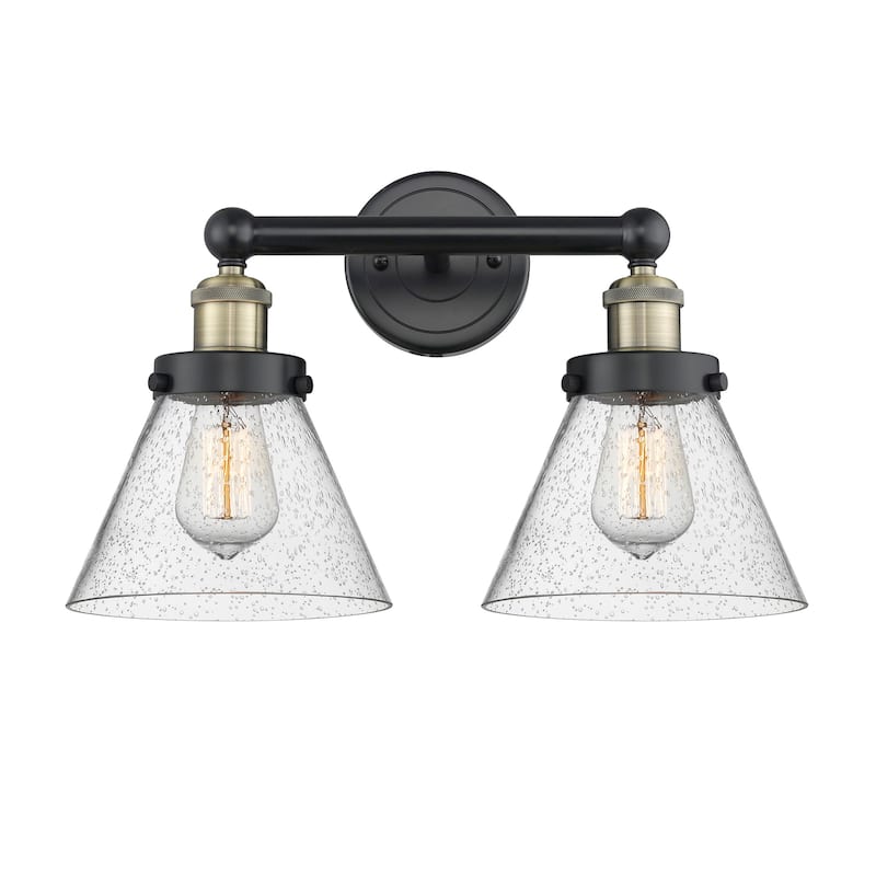 Innovations Lighting 616-2W-10-16-L Cone Vanity Cone 2 Light 16" Wide - Black Antique Brass / Seedy
