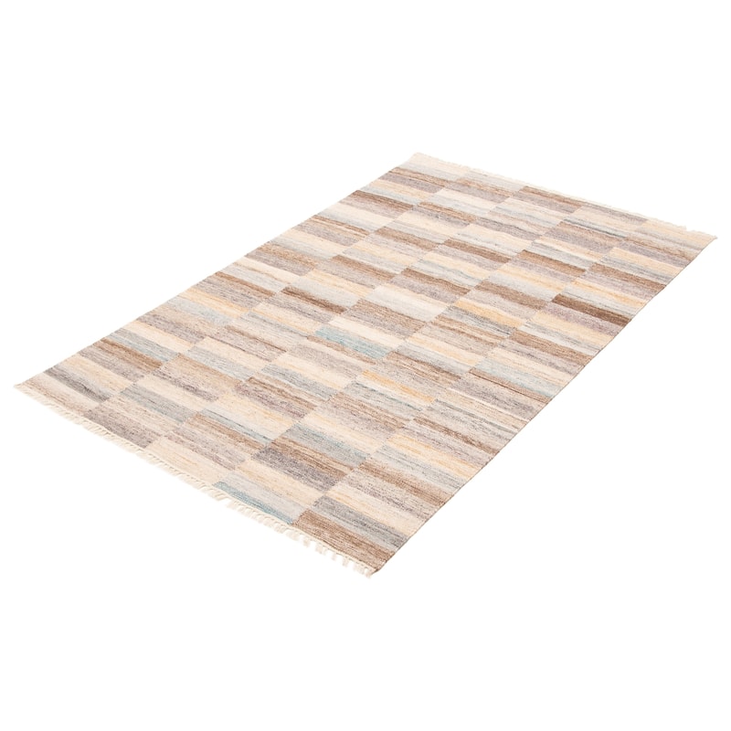 ECARPETGALLERY Flat-Weave Ankara FW Grey Wool Kilim - 5'1 x 8'0