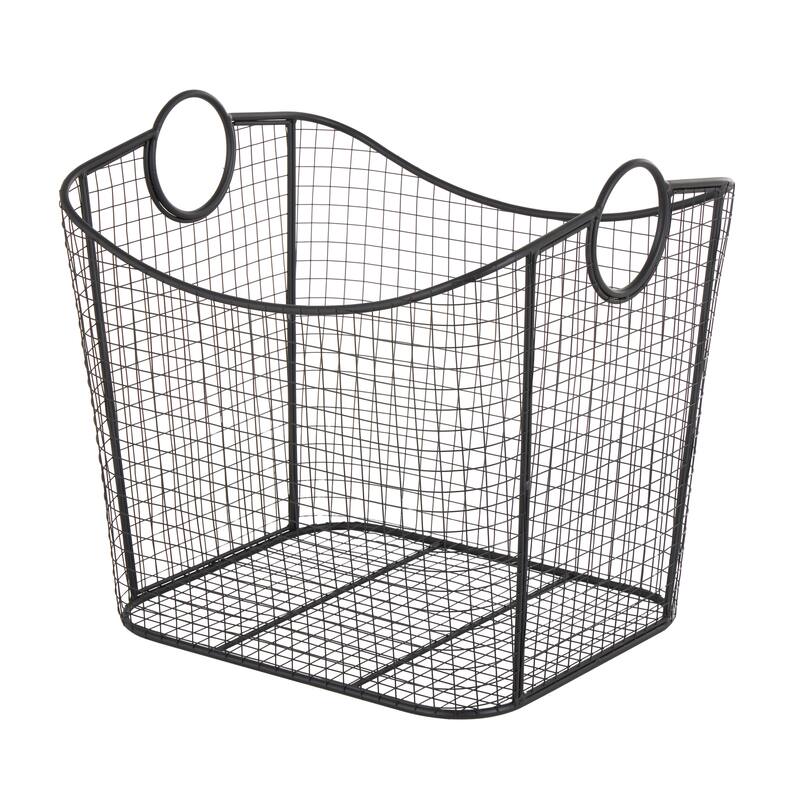 Gold Metal Wire Grid Storage Basket with Curved Edges Ring Handles