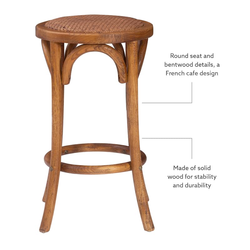 Linon Flint Walnut Backless Counter Stool with Rattan Seat - N/A