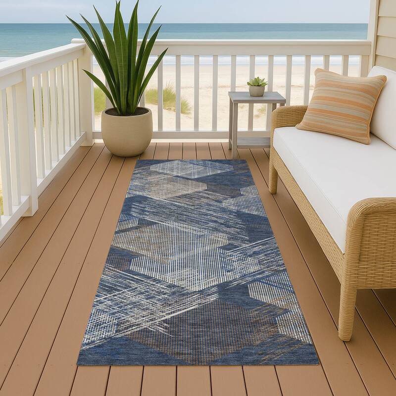 Machine Washable Indoor/ Outdoor Modern Hotchkiss Chantille Rug - Navy - 2'3" x 7'6"