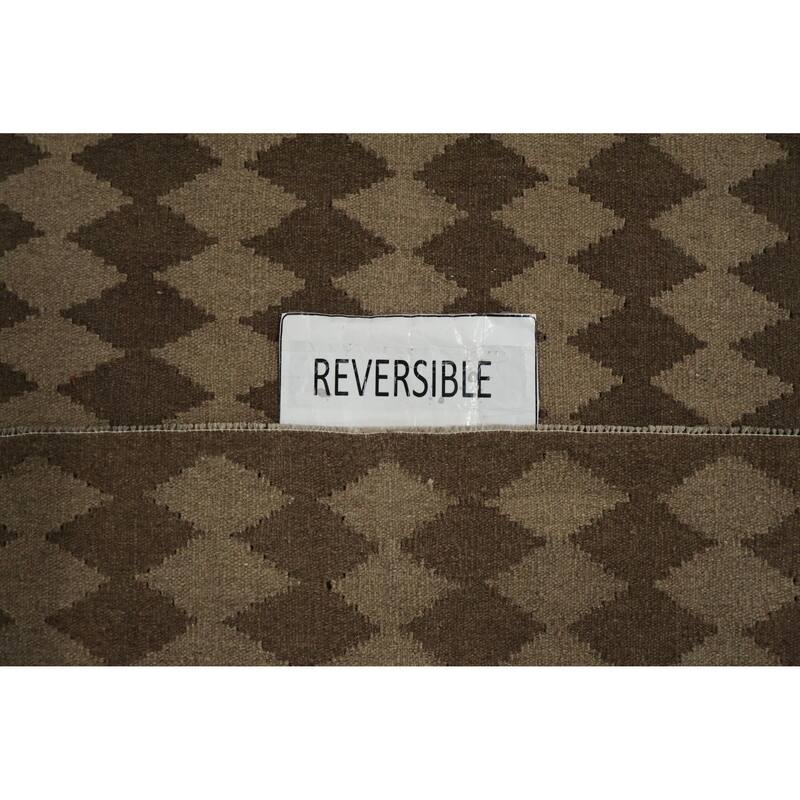 Hand Woven Oriental 100% Wool Carpet Southwestern All-Over Brown Kilim Area Rug - 13' 1'' X 10' 0''