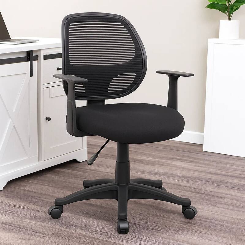 Maya Rolling Office Chair with T-Arms, Black Mesh, Foam Padding