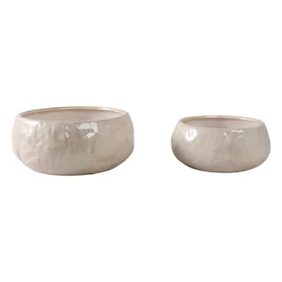 Stoneware Planters Modern Rounded Design and Texture Detail (Set of 2) - 12" x 12" x 5"