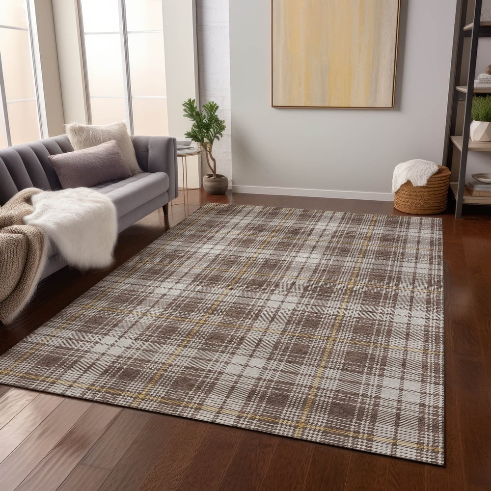 Machine Washable Indoor/ Outdoor Plaid Chantille Rug