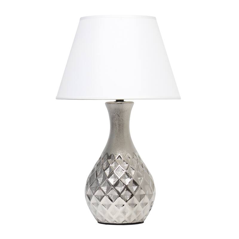 20.47" Metallic Silver Ceramic Table Lamp with Push Pin Switch and Fabric Shade 60W Max Light Fixture