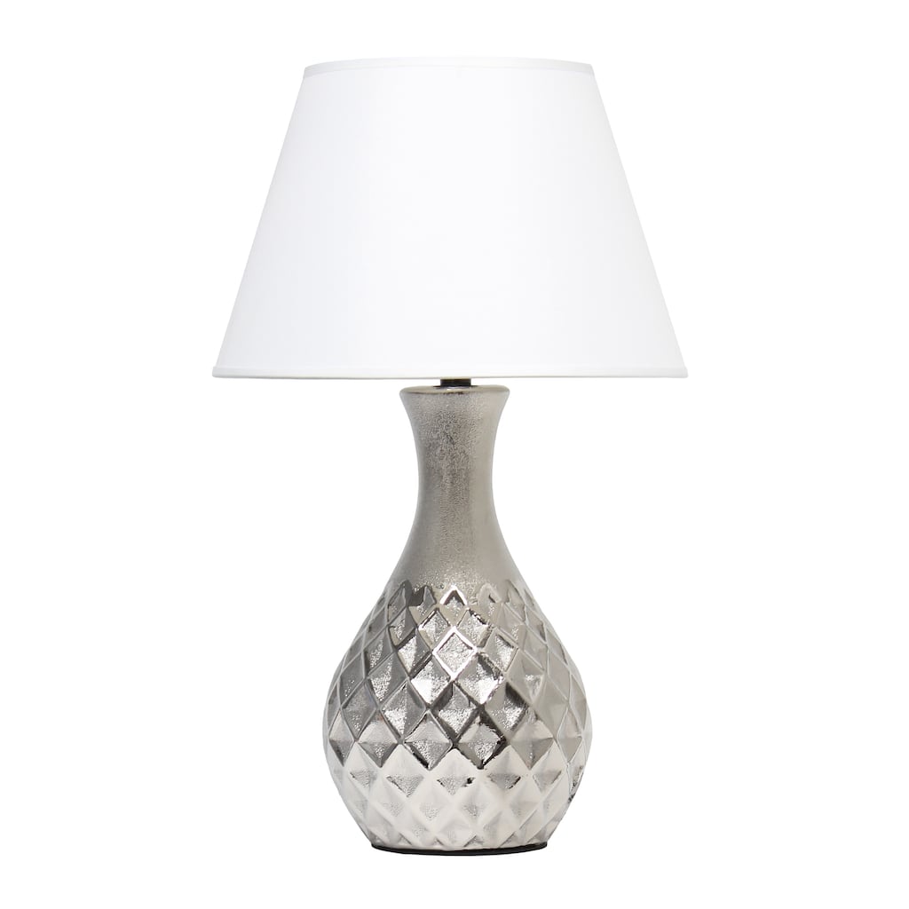 20.47" Metallic Silver Ceramic Table Lamp with Push Pin Switch and Fabric Shade 60W Max Light Fixture