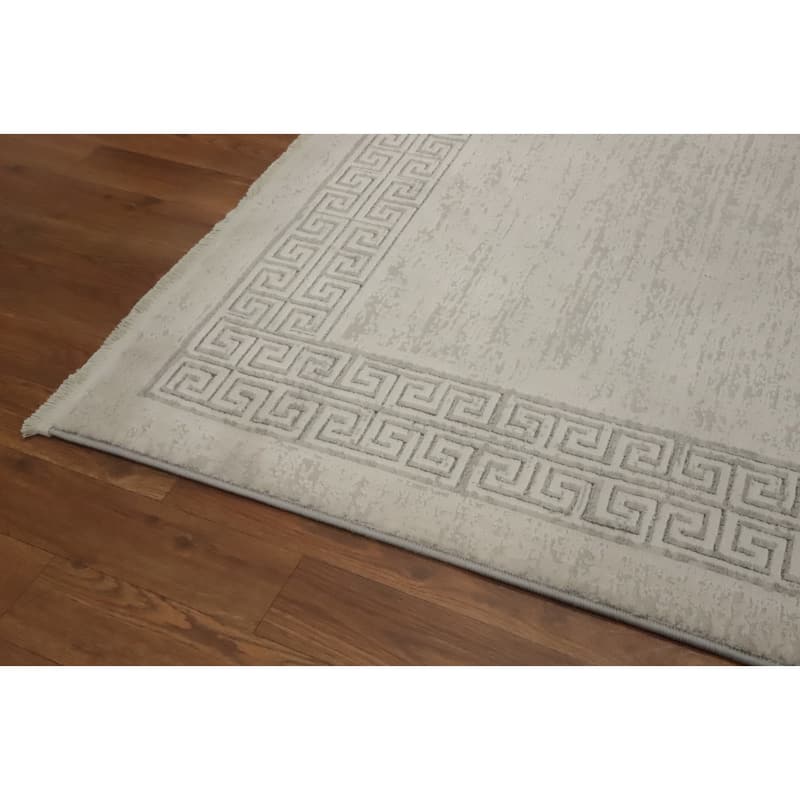 Machine Made Oriental Polyester Carpet Geometric Beige & Ivories Distressed Area Rug - 7' 5'' X 5' 2''