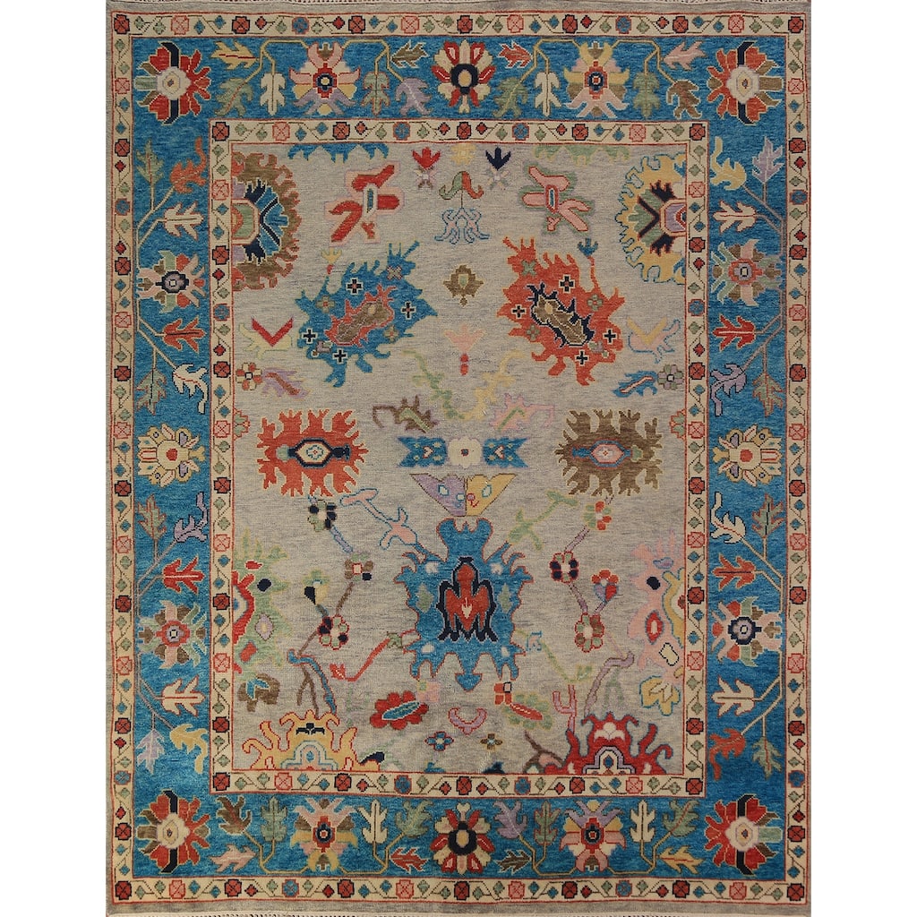 Beige Oushak Oriental Area Rug Hand-Knotted Wool Carpet - 7'10"x 10'0"