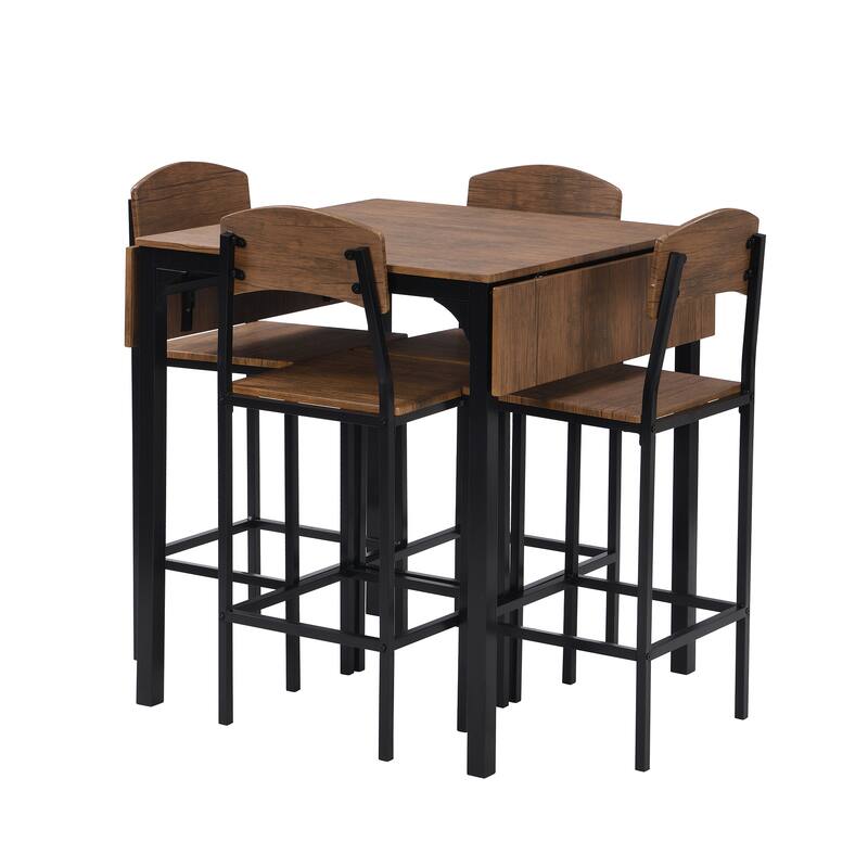 Metal Frame Kitchen Set Drop Leaf Dining Table Set with 4 Chairs