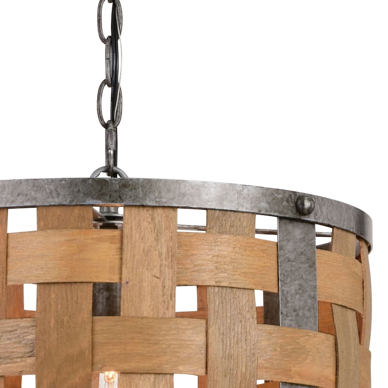 Norwood 1L Gray Industrial Woven Wood Drum Pendant Hanging Ceiling Light - 16-in W x 11-in H x 16-in D