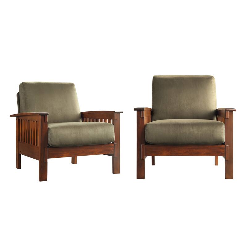 Sigulda Mission-Style Wood Accent Chair with Ottoman