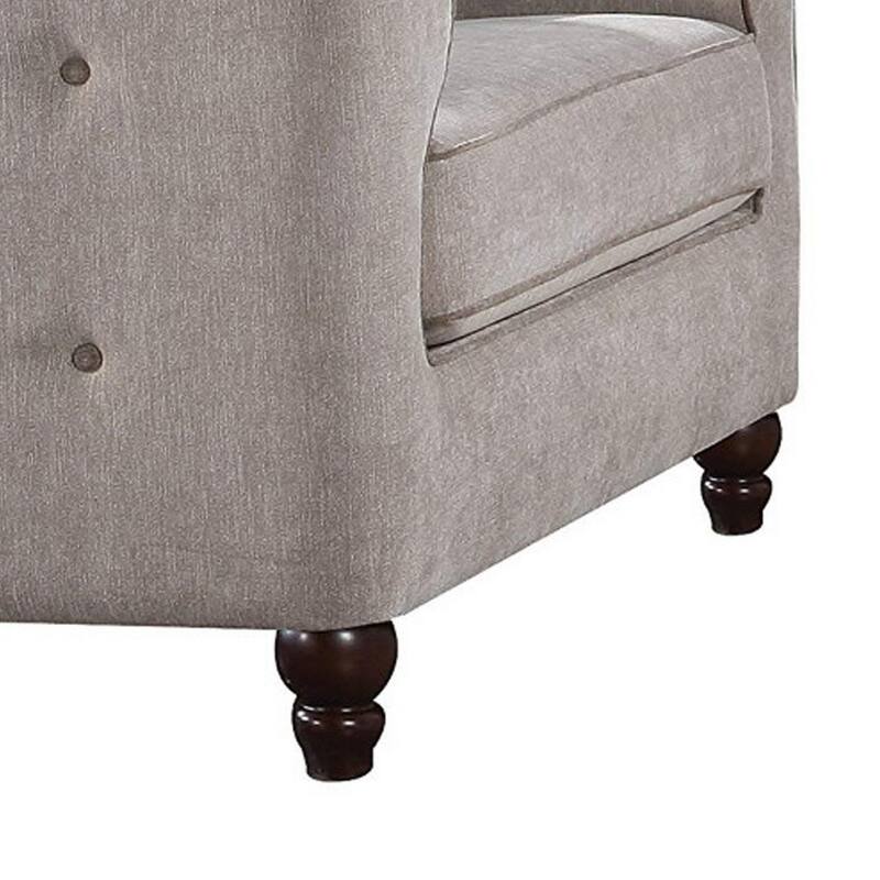 Fabric Upholstery Chair With Button Tufted Backrest And Sides, Light Gray