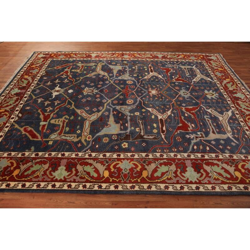 Navy Blue Oushak Indian Area Rug Handmade Wool Carpet - 8'0"x 9'8"