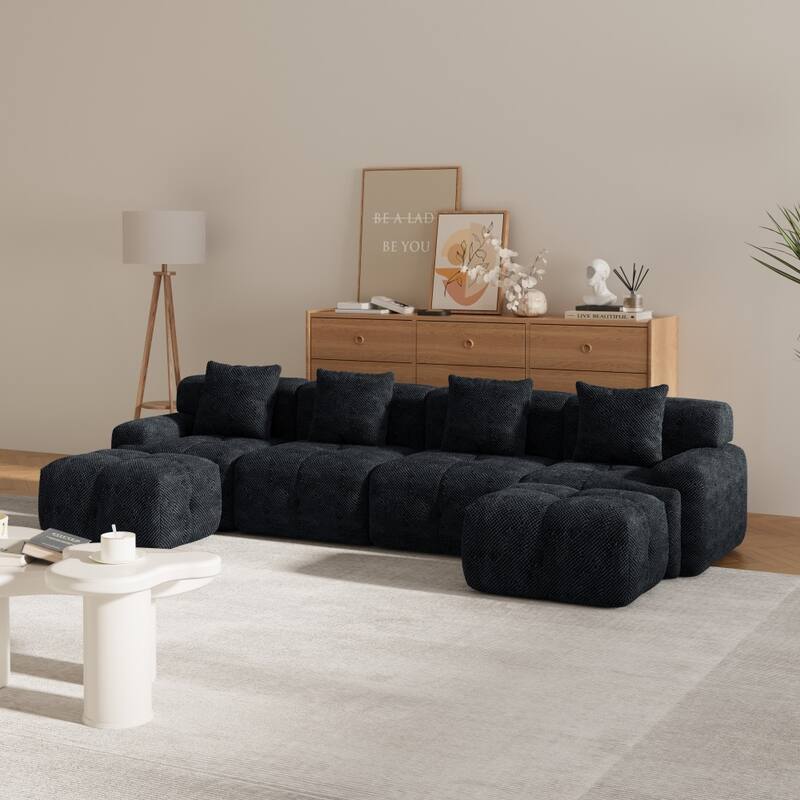 135.4" U-shaped Modular Sectional Sofa with 2 Ottomans and 4 Pillows - Charcoal