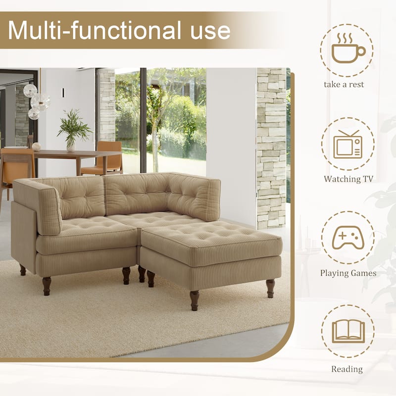 Oversized Sofa Corduroy Tufted Modular Sectional Set