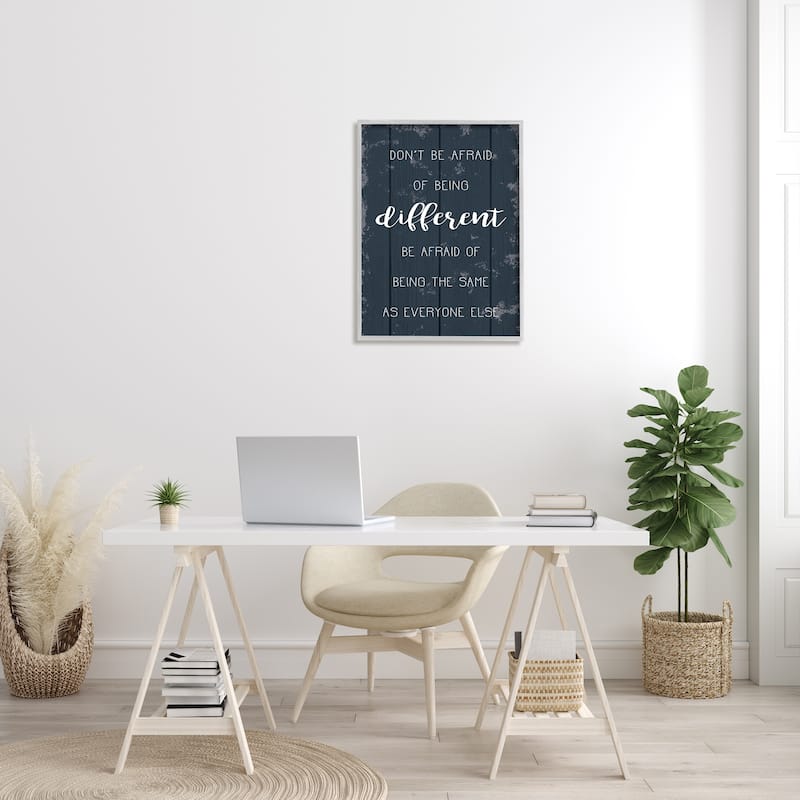 Stupell Don't Be Afraid Blue Wood Texture Inspirational Word Design Framed Wall Art, Design By Artist Daphne Polselli